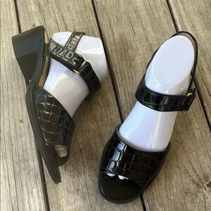 Ipanema Black Croc Leather Sandals Size 9 – Square Toe, Block Heel, Y2K